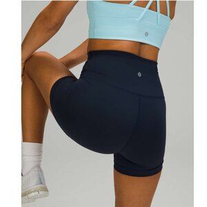 Lululemon Navy Wunder Train High-Rise Biker Shorts with Pockets